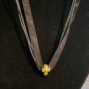 Gold Tone Cross & Peridot Gem Necklace